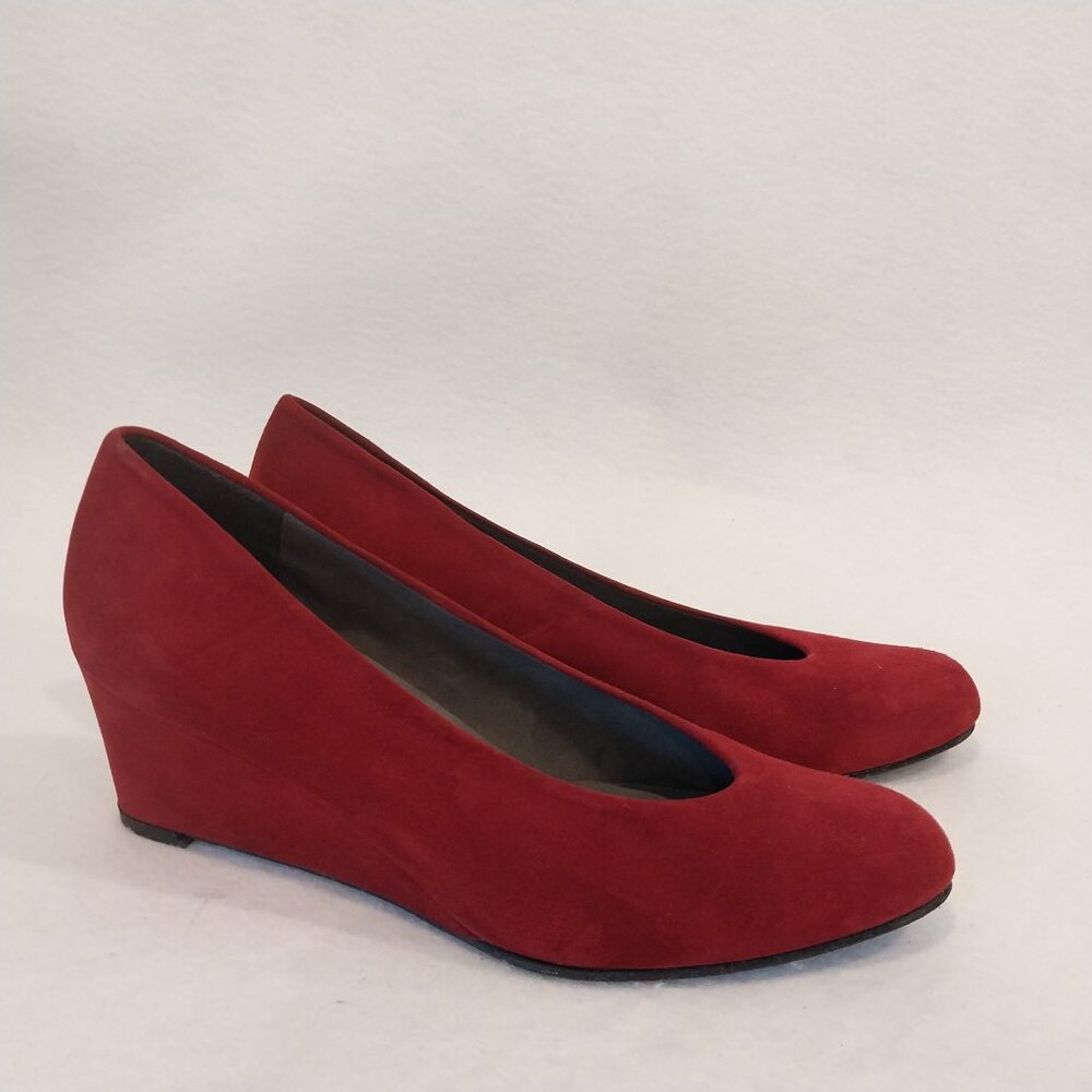 Stuart Weitzman Designer Shoes Womens 7.5 Wedges Choke Up Burgundy Red Suede
